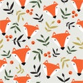 Foxes, leaves and berries, ÃÂolorful seamless pattern Royalty Free Stock Photo